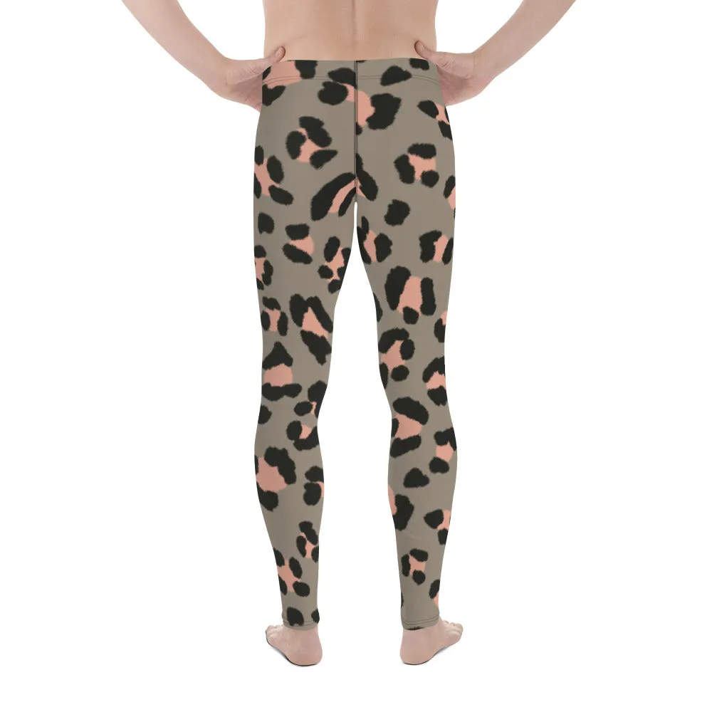 Wild Pink Leopard Men's Leggings, Leopard Animal Print Best Premium Running Tights For Men - Made in USA/EU/MX