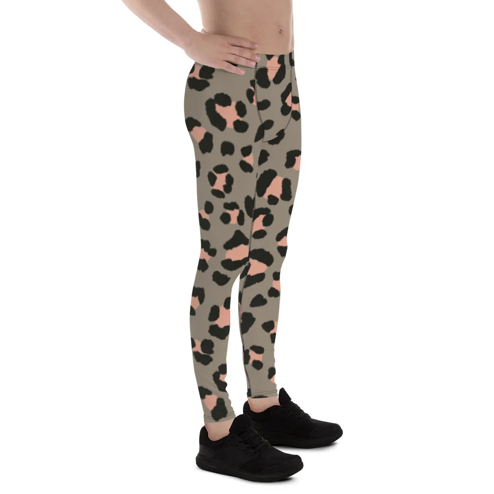 Wild Pink Leopard Men's Leggings, Leopard Animal Print Best Premium Running Tights For Men - Made in USA/EU/MX