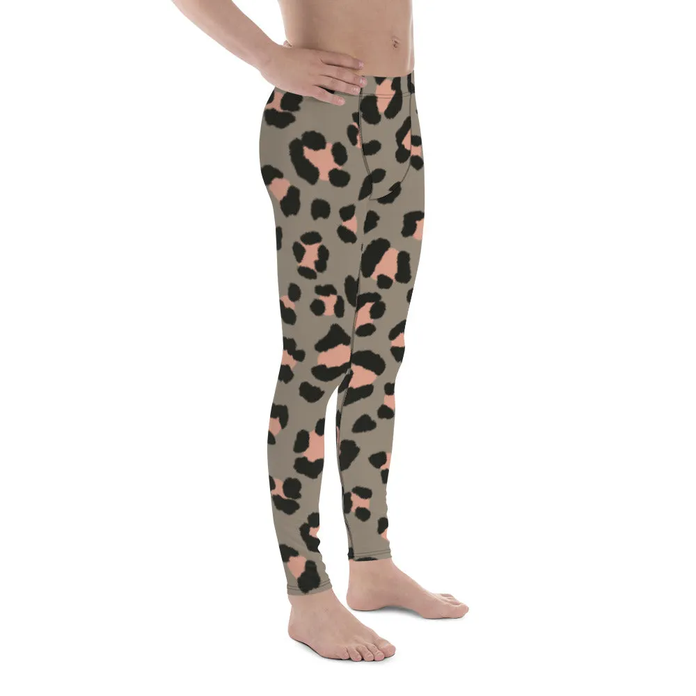 Wild Pink Leopard Men's Leggings, Leopard Animal Print Best Premium Running Tights For Men - Made in USA/EU/MX