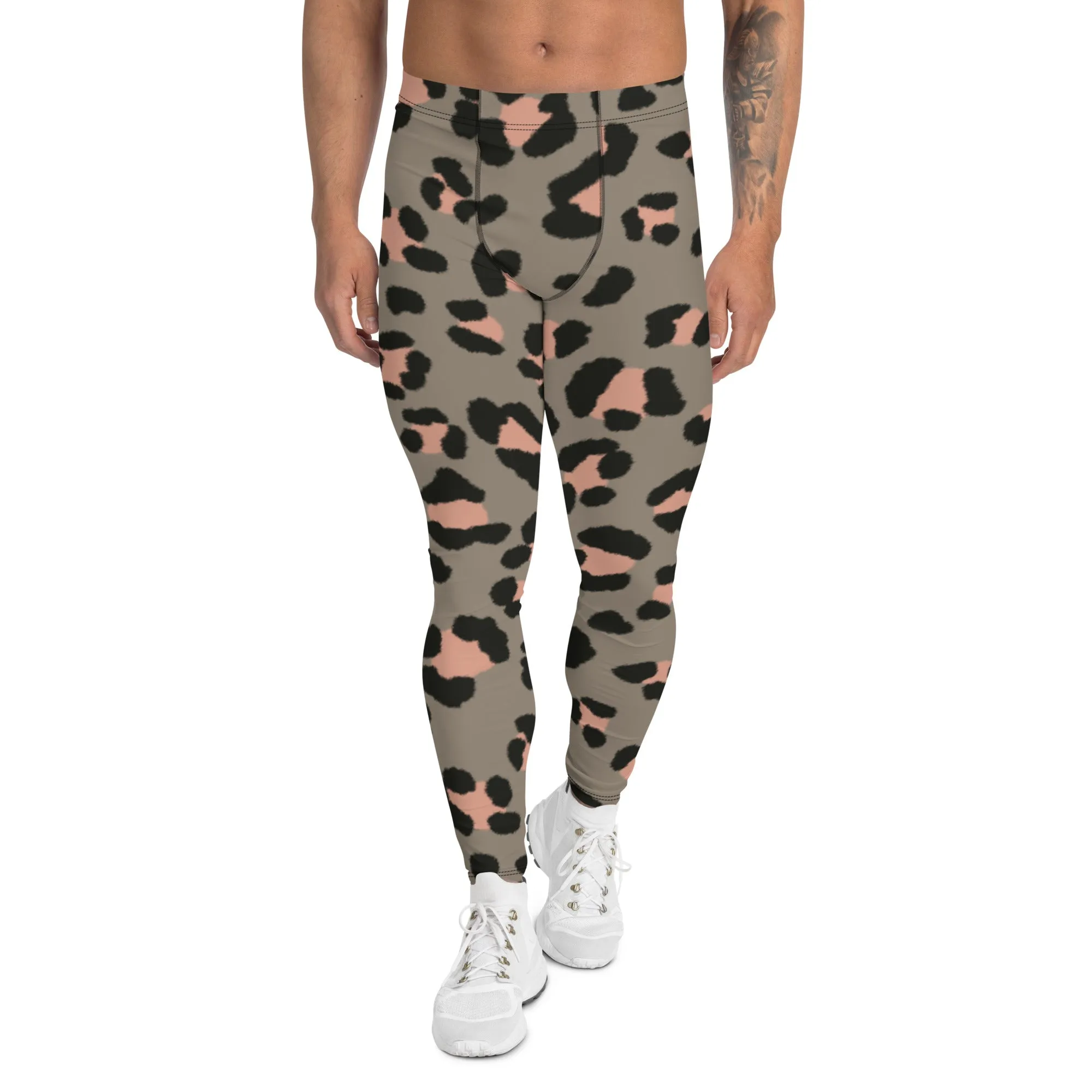 Wild Pink Leopard Men's Leggings, Leopard Animal Print Best Premium Running Tights For Men - Made in USA/EU/MX