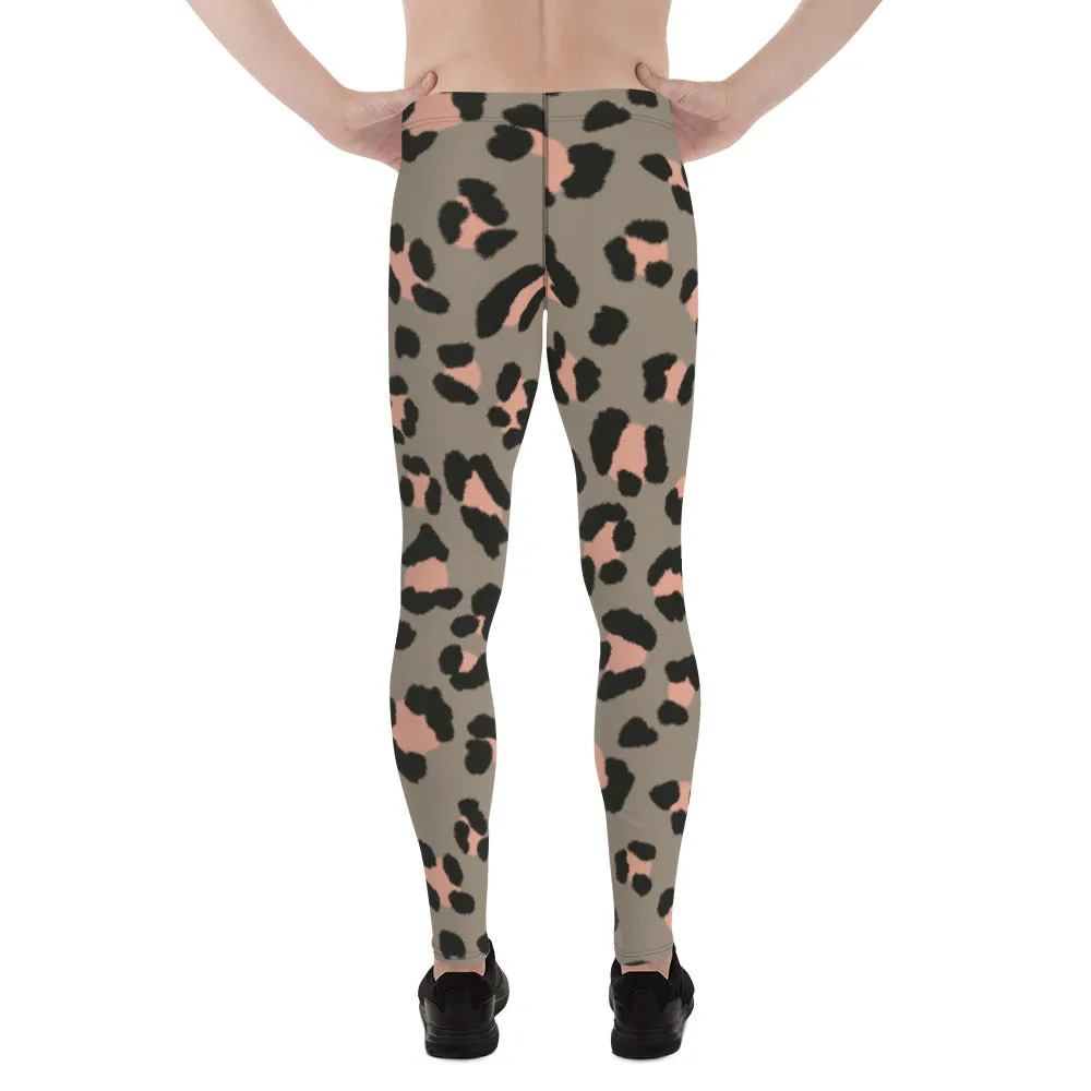 Wild Pink Leopard Men's Leggings, Leopard Animal Print Best Premium Running Tights For Men - Made in USA/EU/MX