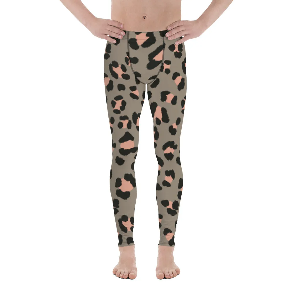 Wild Pink Leopard Men's Leggings, Leopard Animal Print Best Premium Running Tights For Men - Made in USA/EU/MX