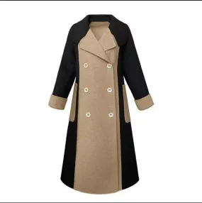 Women's Color Matching Double Breasted Mid-Length Winter Coat S4578965 2XL