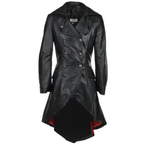 Women's Double Breasted Black Leather Trench Long Overcoat