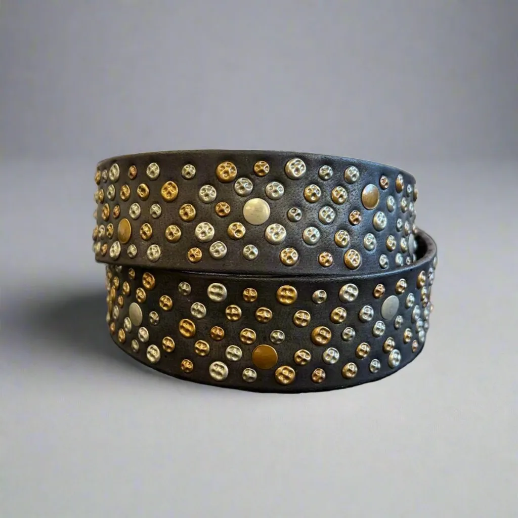 Women's Full Grain Leather Belt with Studs and Oval Buckle