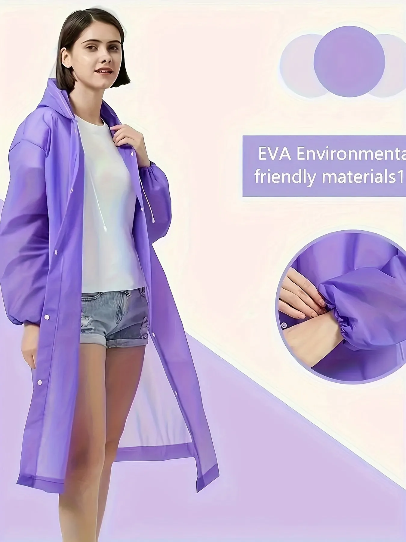 Women's Lightweight EVA Raincoat with Hood, Reusable Waterproof Rain Poncho, Sporty Style Outdoor Rain Gear for Ladies