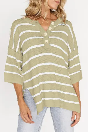 Womens Striped Button Down V Neck Sweaters Tops