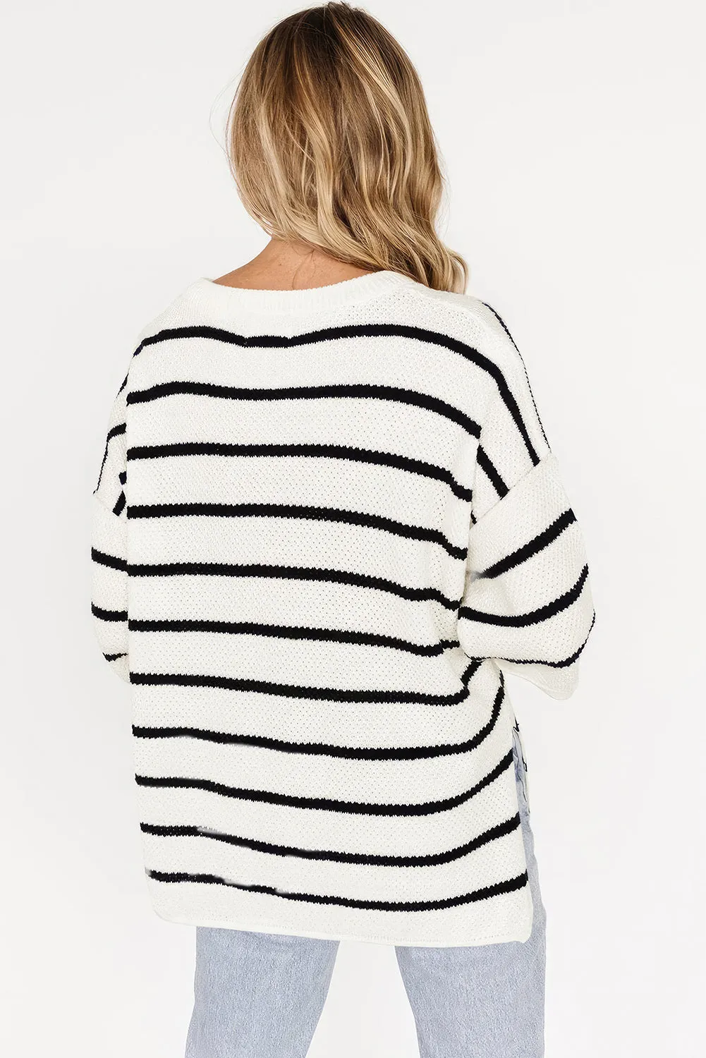 Womens Striped Button Down V Neck Sweaters Tops