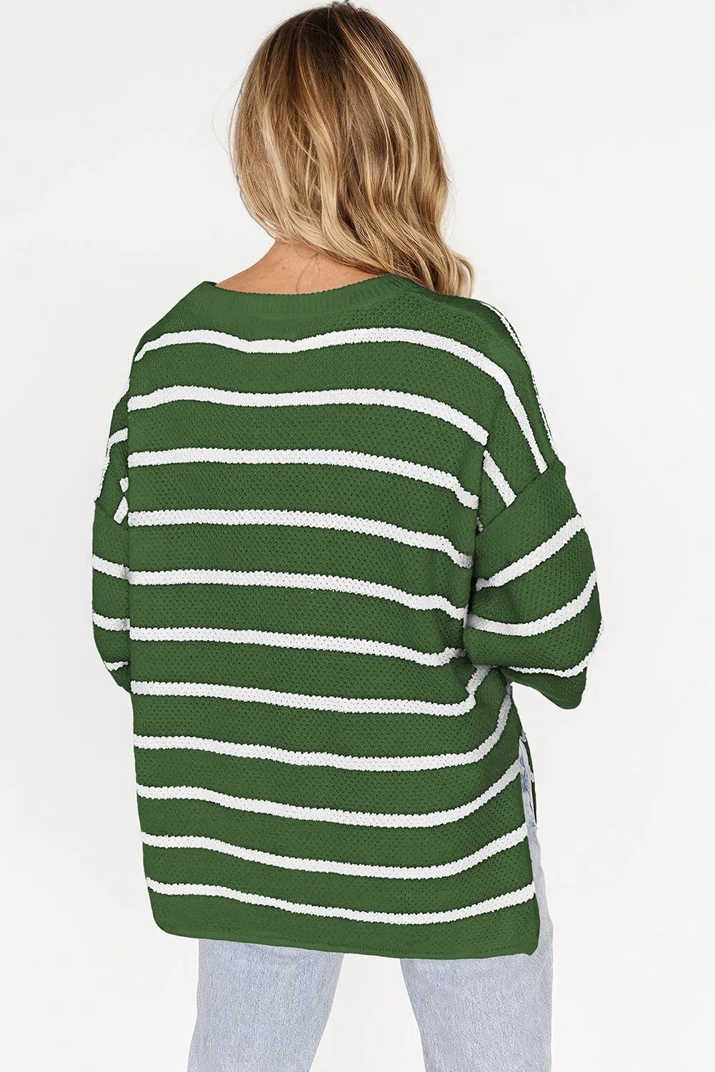 Womens Striped Button Down V Neck Sweaters Tops