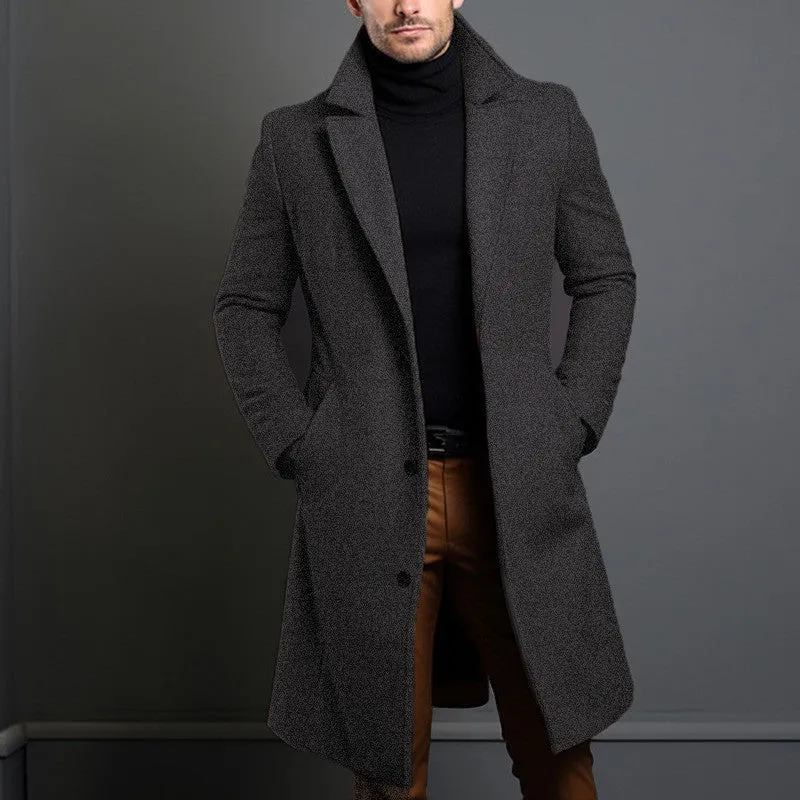 Woolen Men's Mid-length Trench Coat