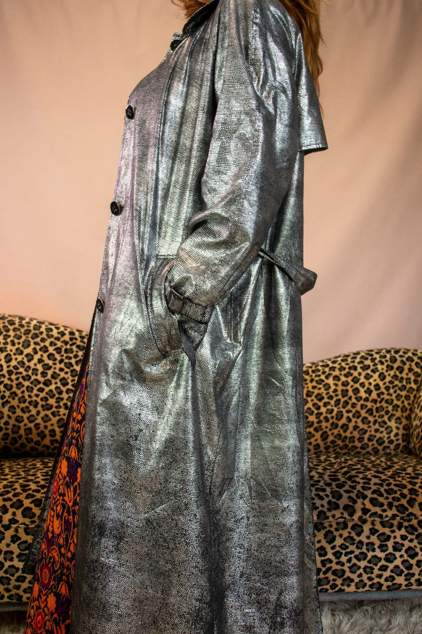 Y2K Silver Trench Coat