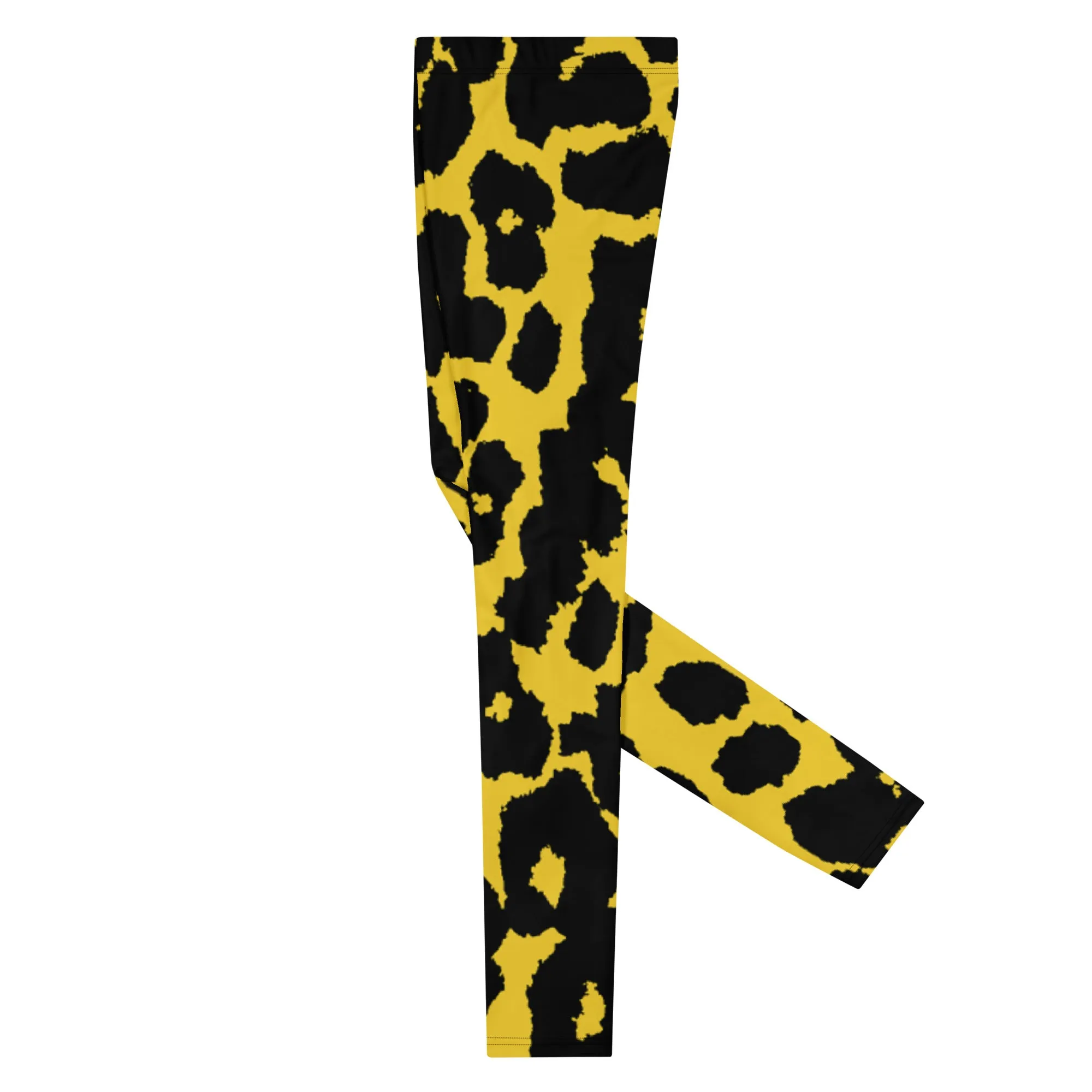 Yellow Leopard Print Men's Leggings, Leopard Animal Print Best Premium Running Tights For Men - Made in USA/EU/MX