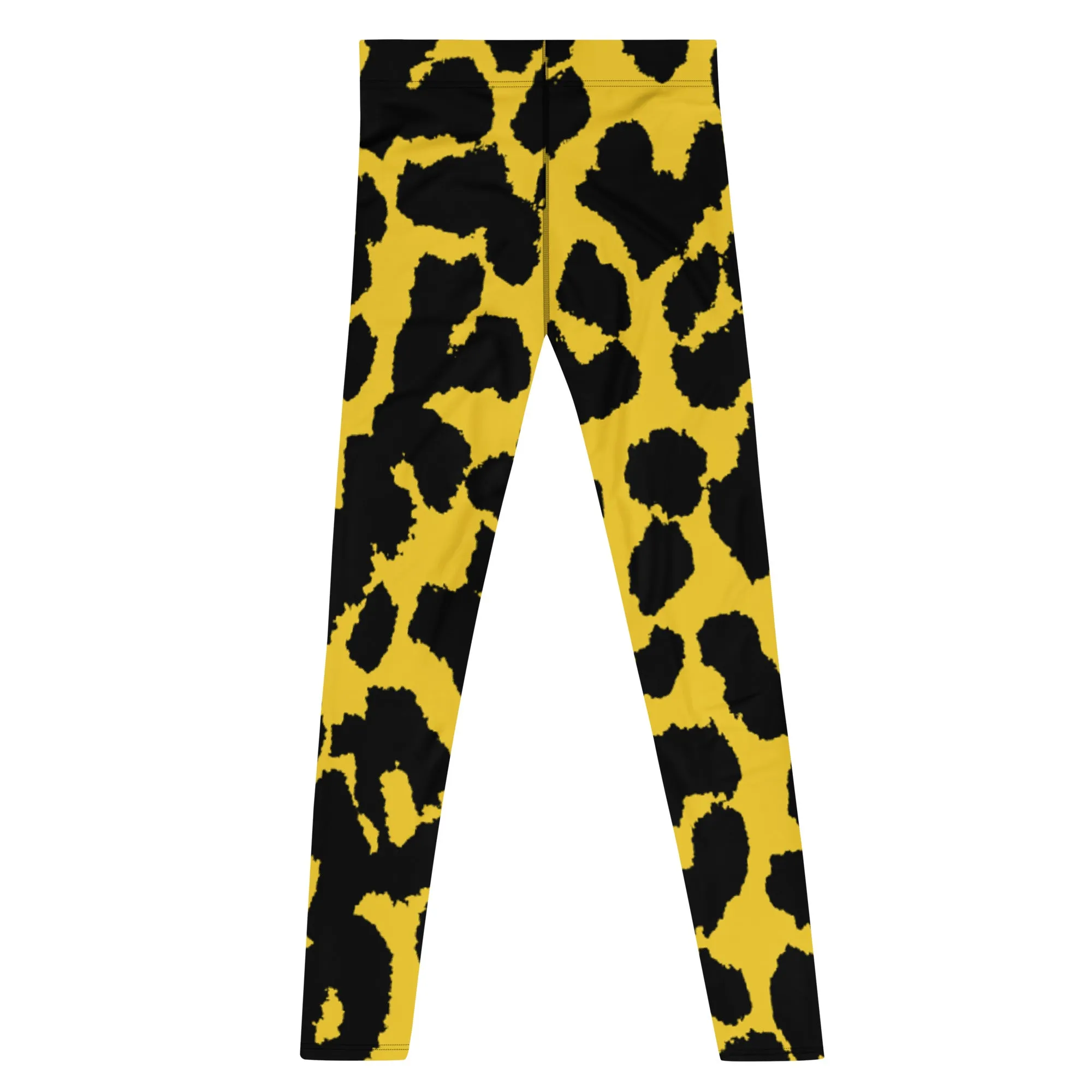 Yellow Leopard Print Men's Leggings, Leopard Animal Print Best Premium Running Tights For Men - Made in USA/EU/MX