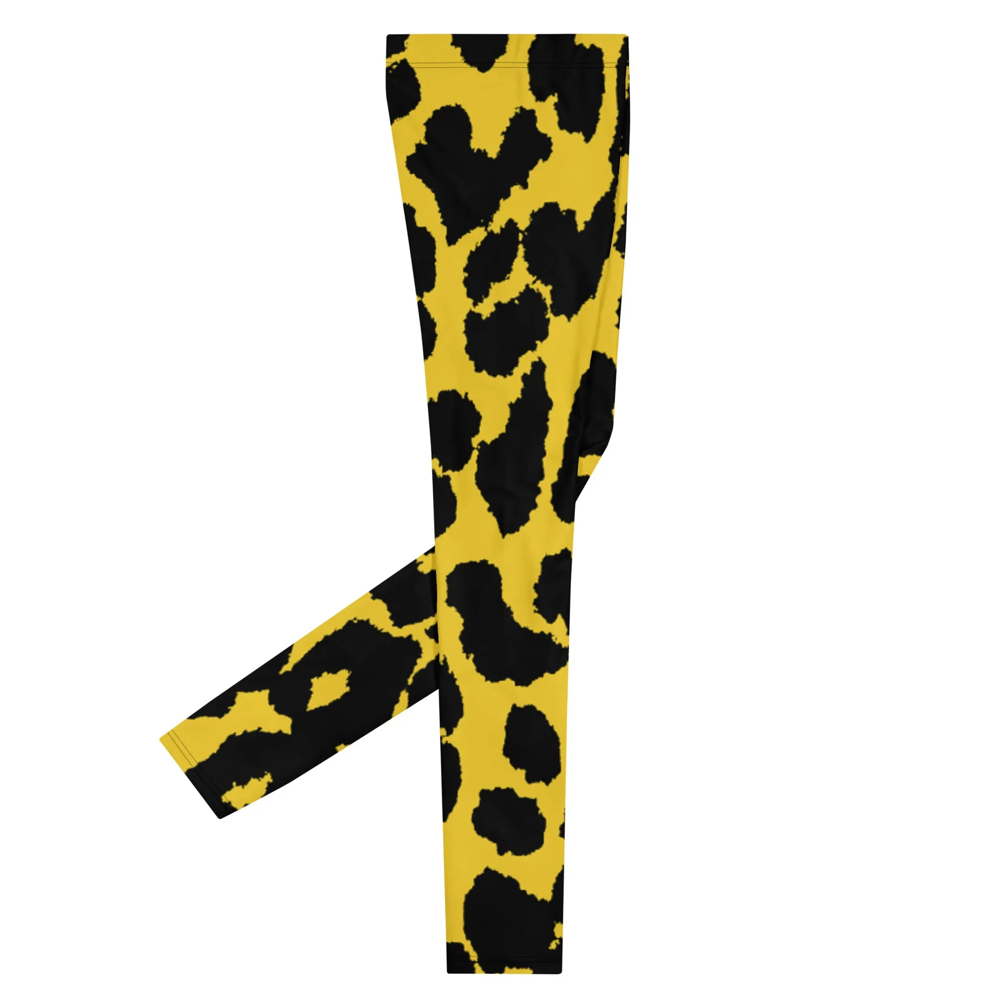 Yellow Leopard Print Men's Leggings, Leopard Animal Print Best Premium Running Tights For Men - Made in USA/EU/MX