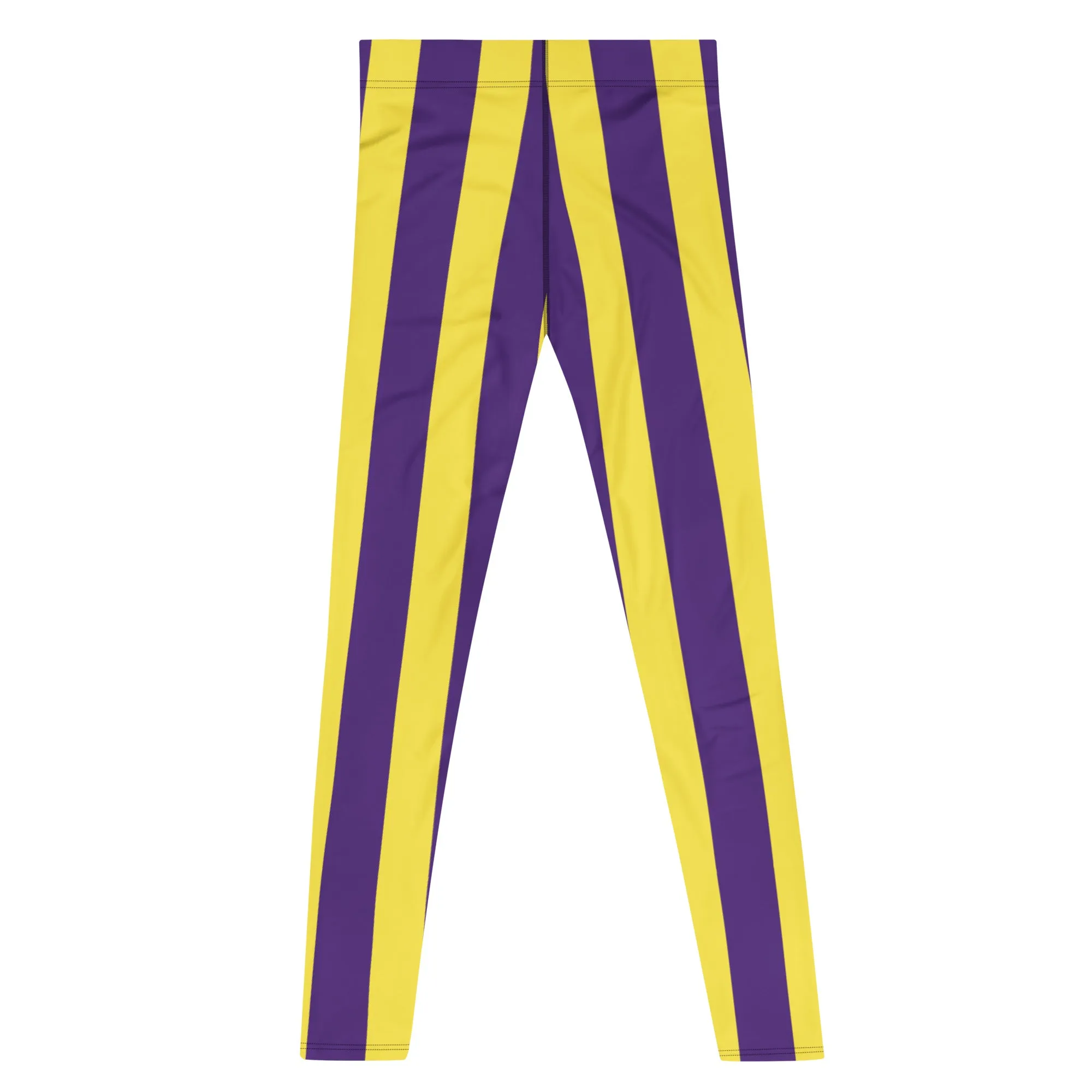 Yellow Purple Striped Men's Leggings, Vertical Striped Meggings Compression Tights For Men- Made in USA/EU/MX