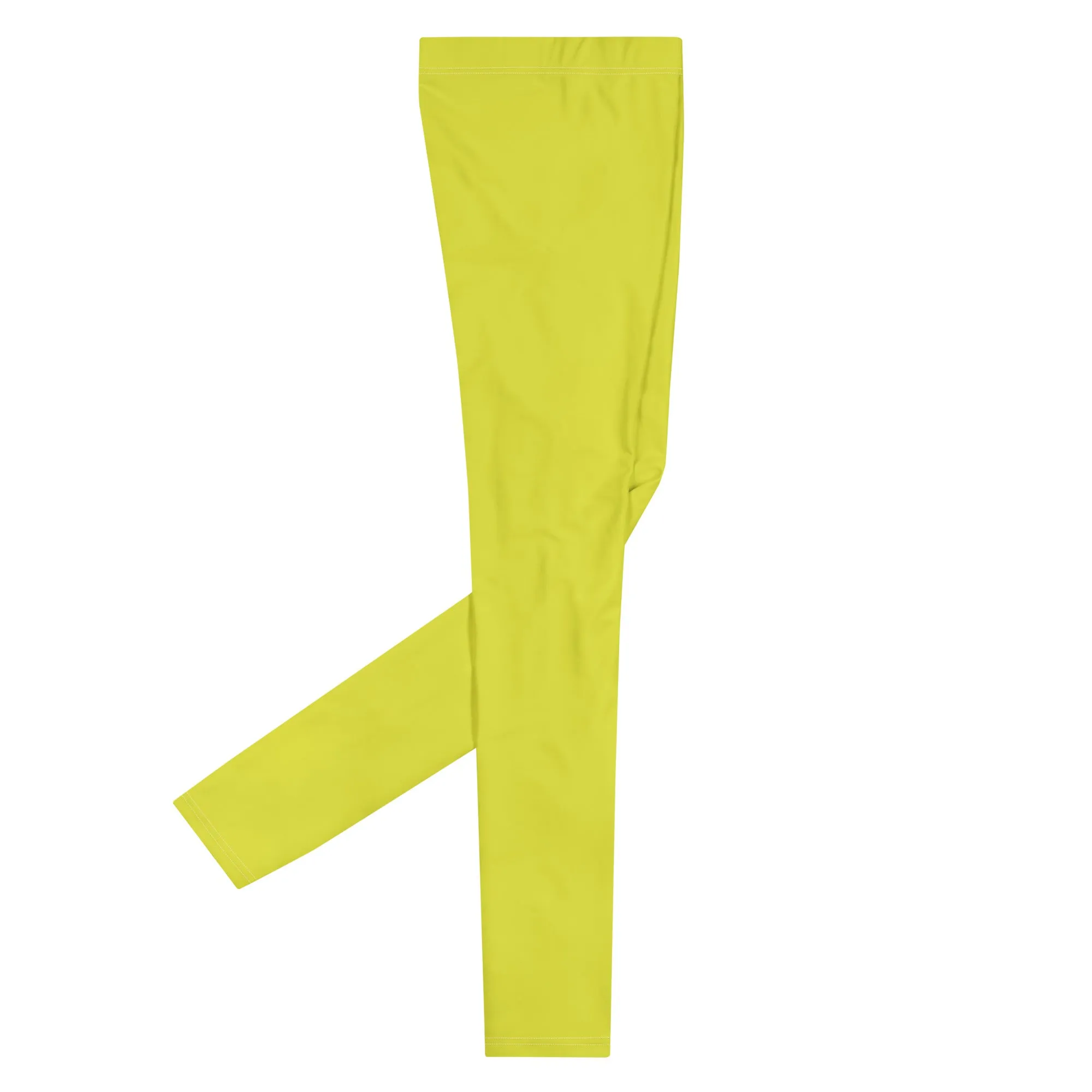 Yellow Solid Color Men's Leggings, Solid Lemon Bright Yellow Color Men's Tights Compression Pants - Made in USA/EU/MX