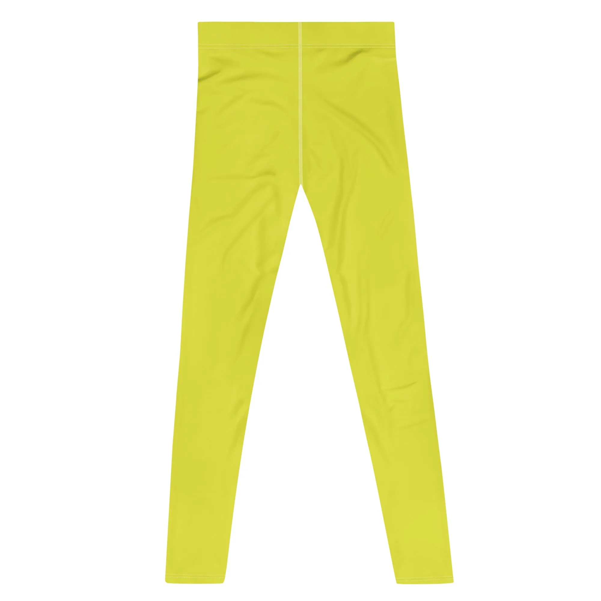 Yellow Solid Color Men's Leggings, Solid Lemon Bright Yellow Color Men's Tights Compression Pants - Made in USA/EU/MX