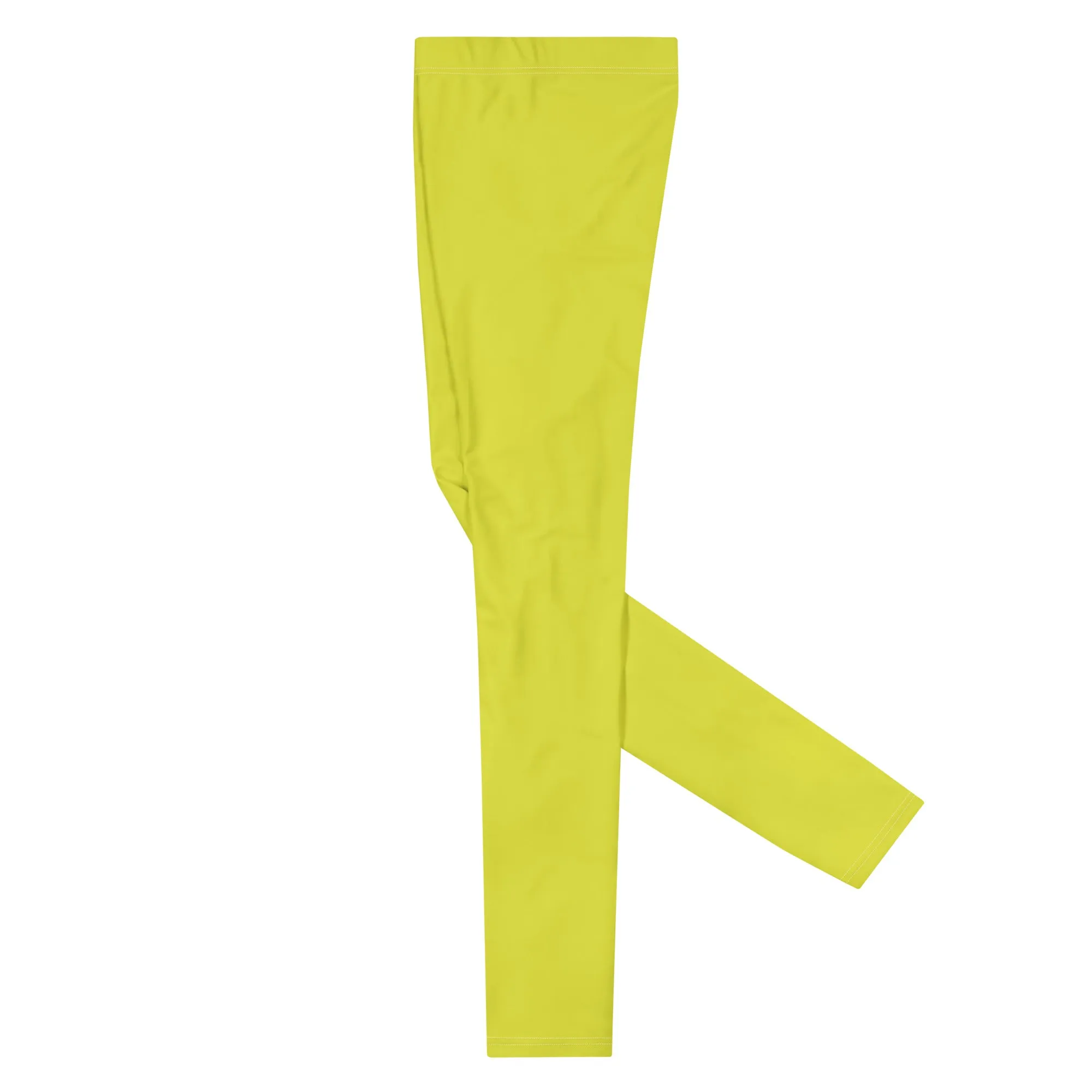 Yellow Solid Color Men's Leggings, Solid Lemon Bright Yellow Color Men's Tights Compression Pants - Made in USA/EU/MX