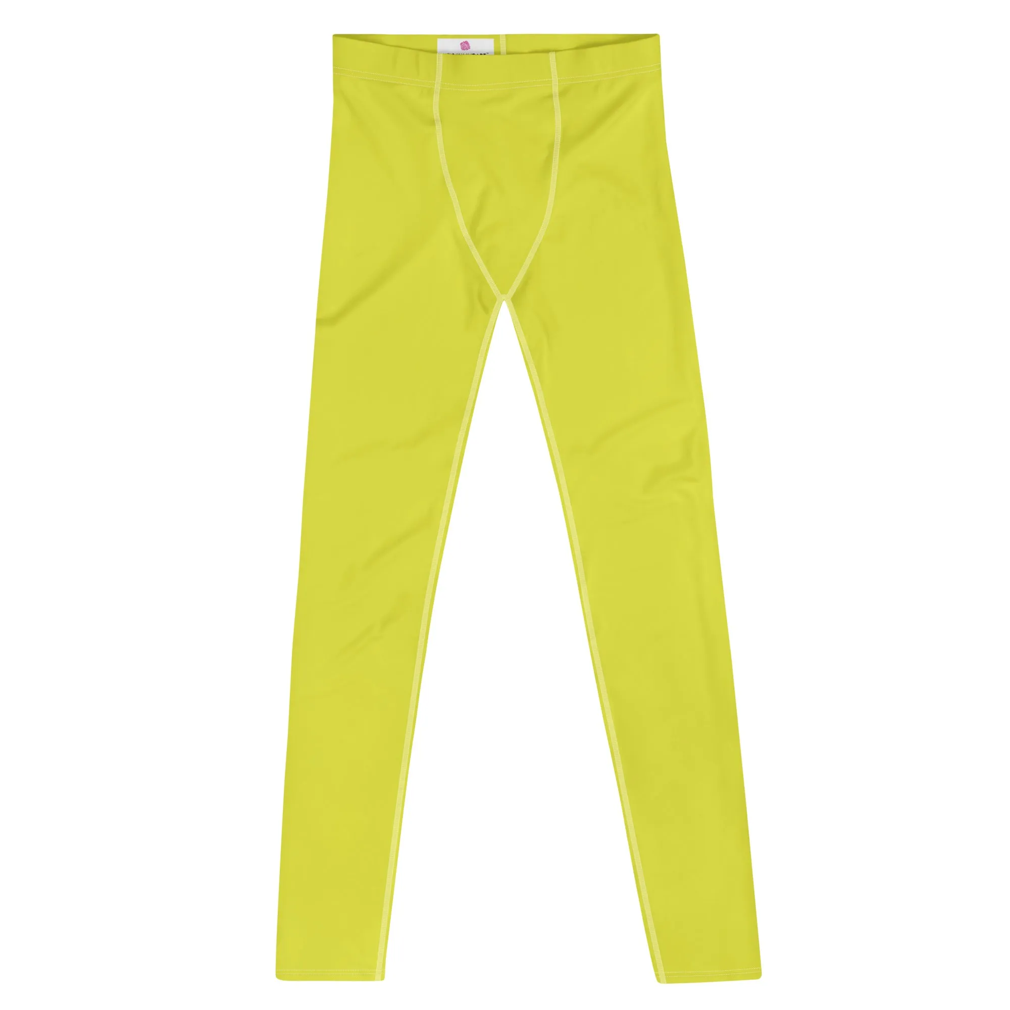 Yellow Solid Color Men's Leggings, Solid Lemon Bright Yellow Color Men's Tights Compression Pants - Made in USA/EU/MX