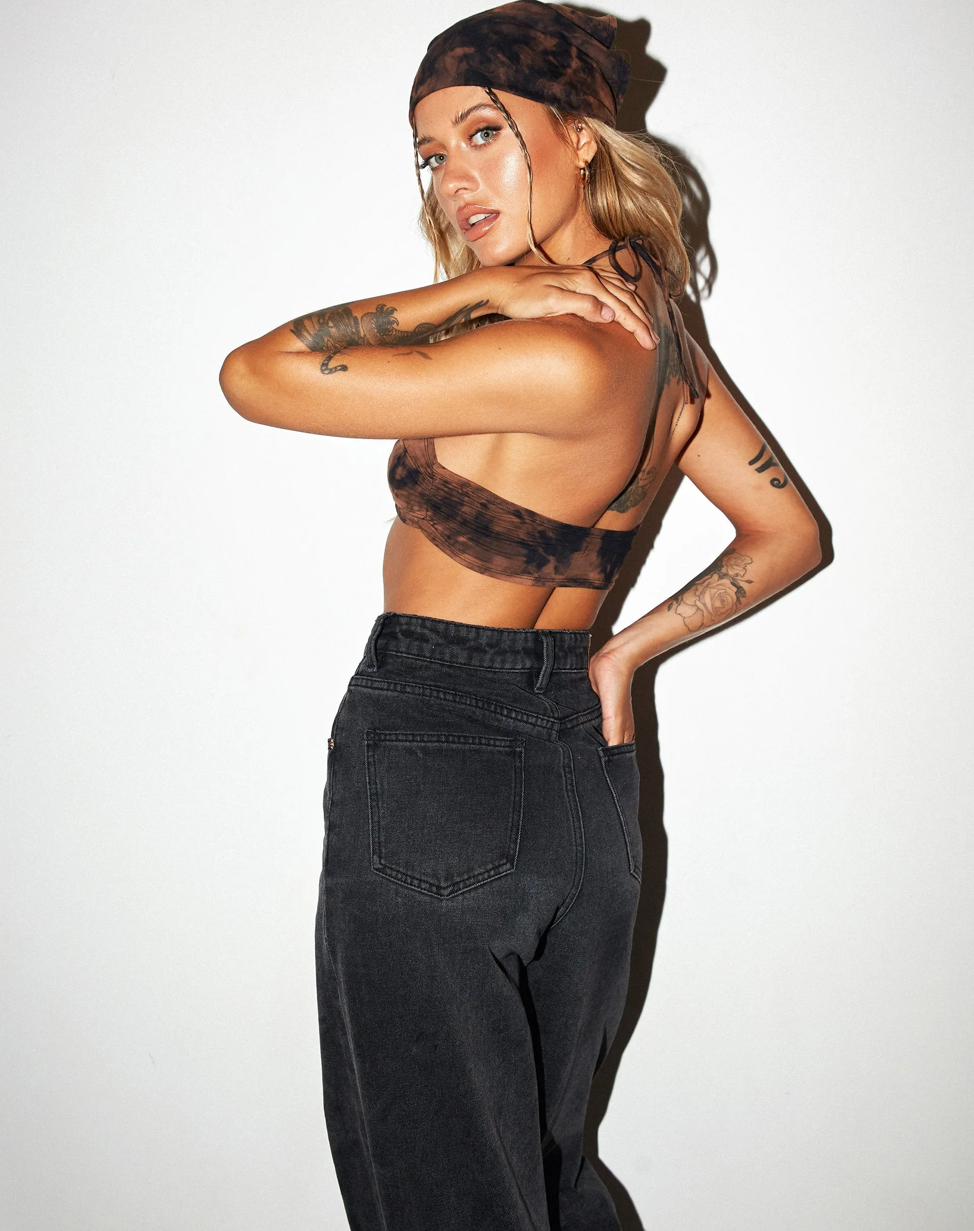 Yessa Crop Top in Black Rust Tie Dye