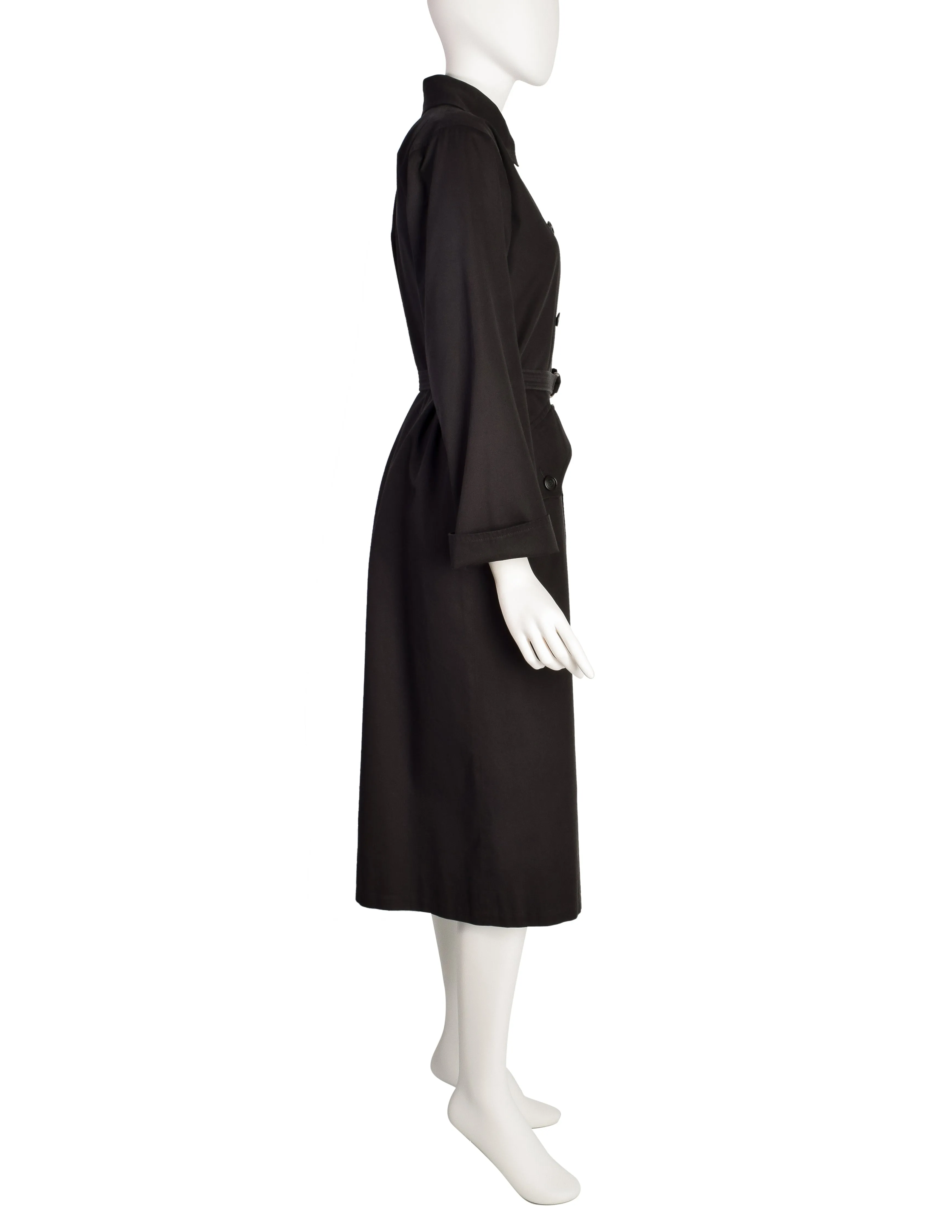 Yves Saint Laurent Vintage 1970s Black Classic Double Breasted Trench Coat