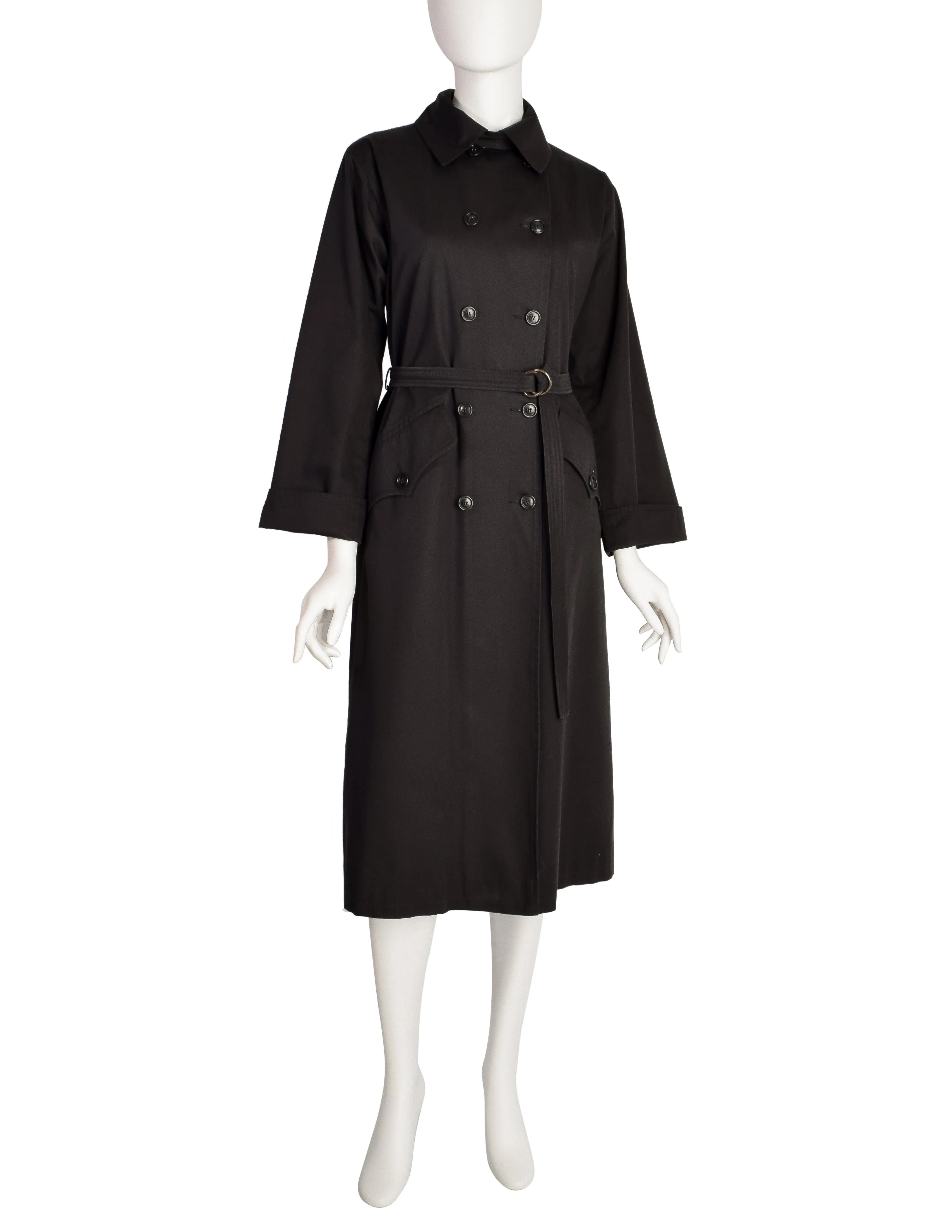 Yves Saint Laurent Vintage 1970s Black Classic Double Breasted Trench Coat