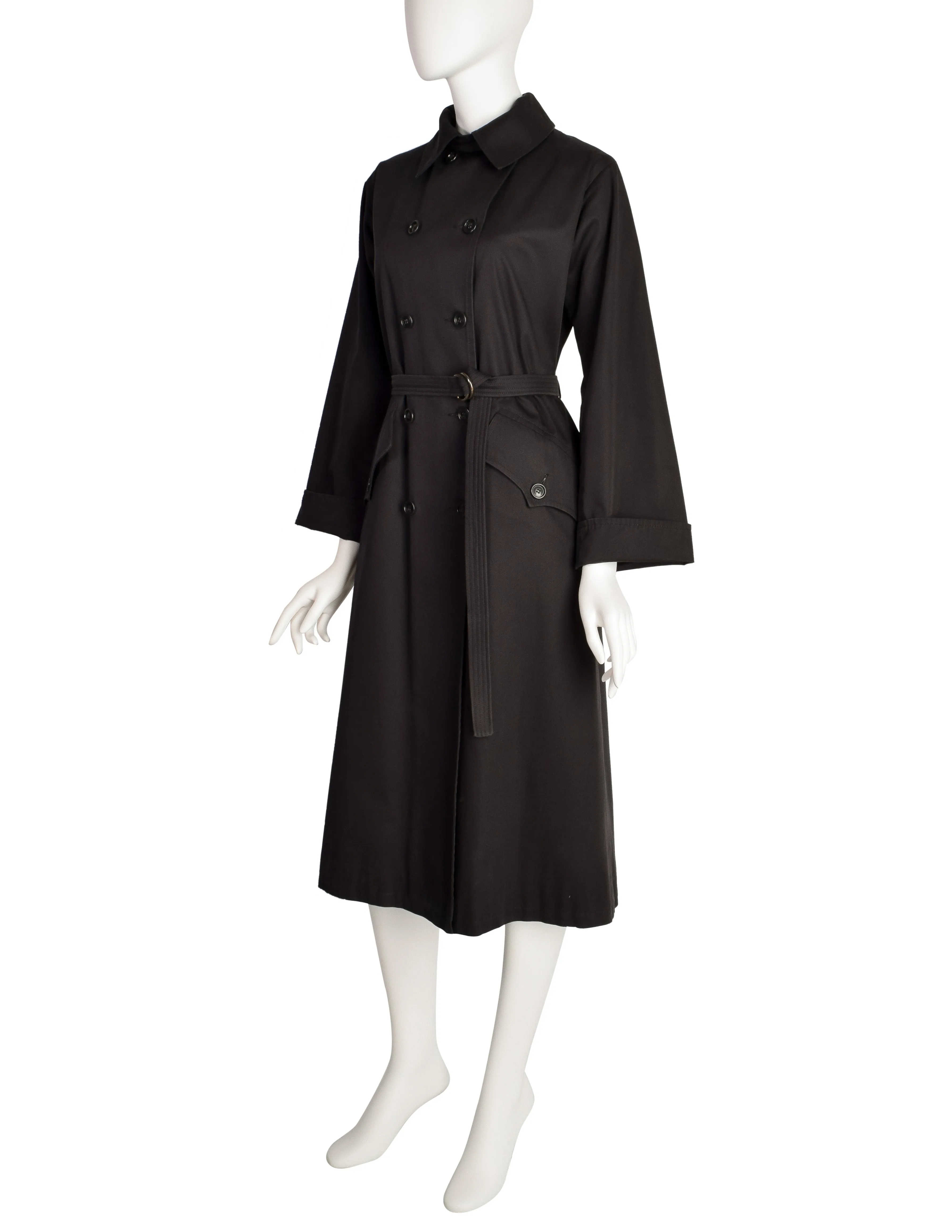 Yves Saint Laurent Vintage 1970s Black Classic Double Breasted Trench Coat