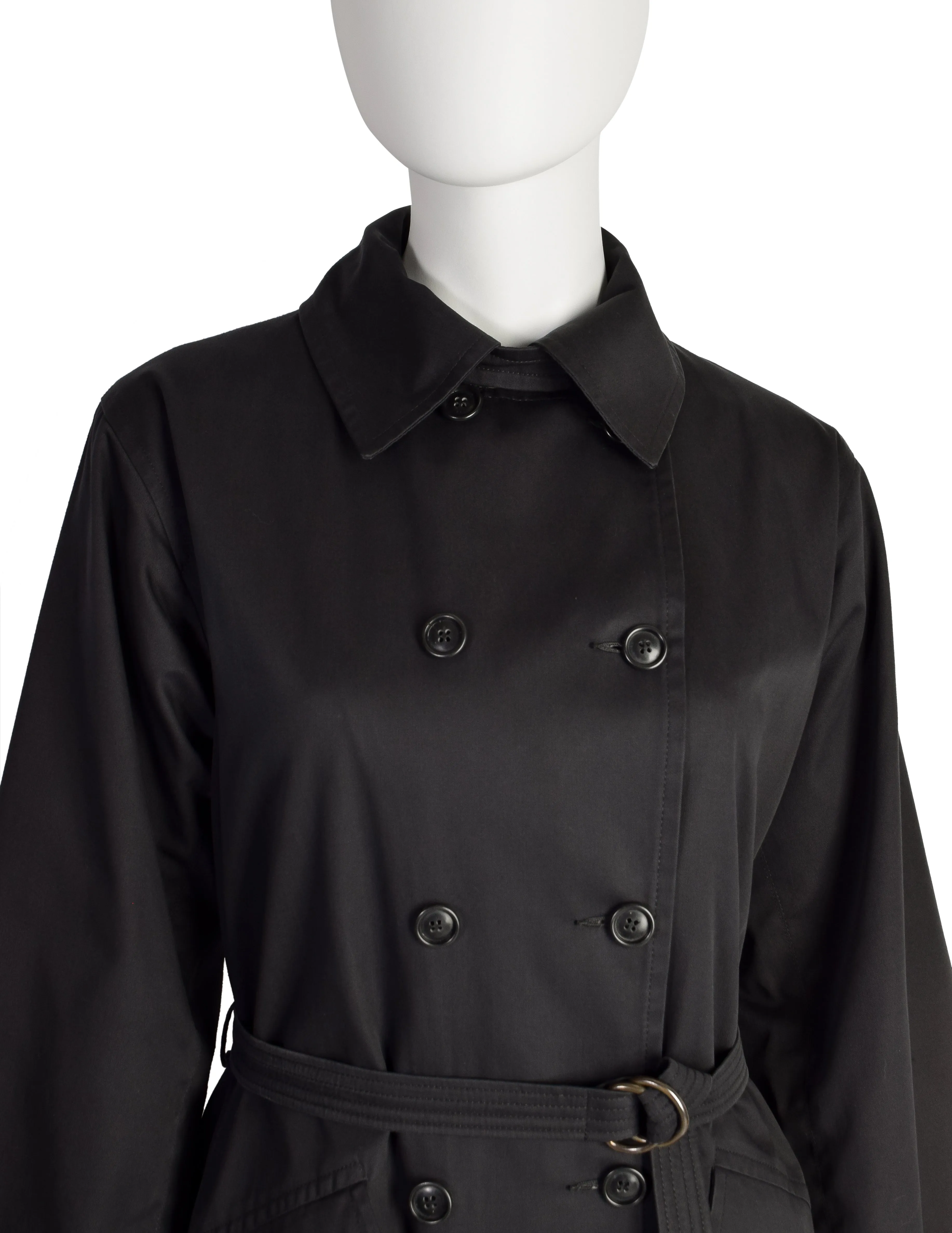 Yves Saint Laurent Vintage 1970s Black Classic Double Breasted Trench Coat