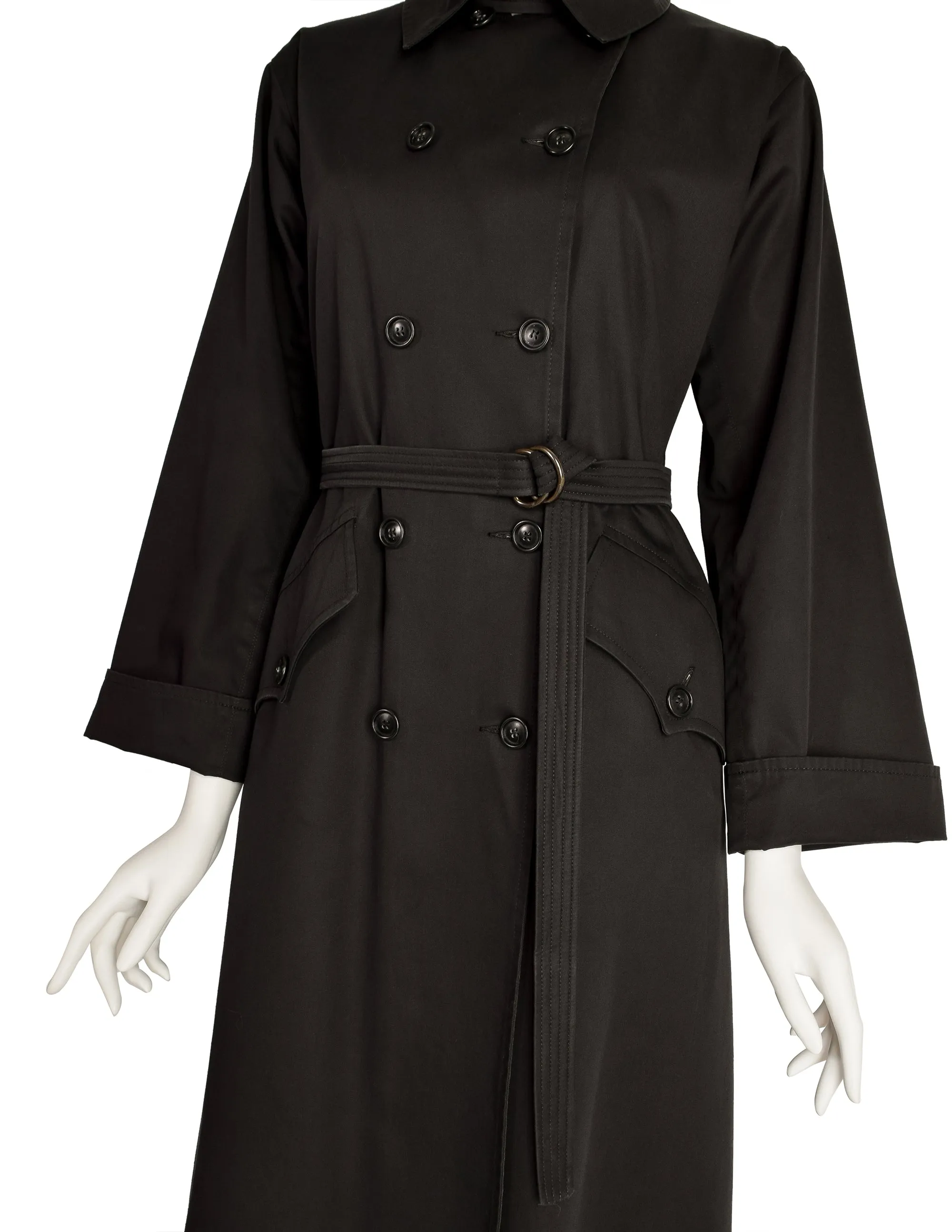 Yves Saint Laurent Vintage 1970s Black Classic Double Breasted Trench Coat