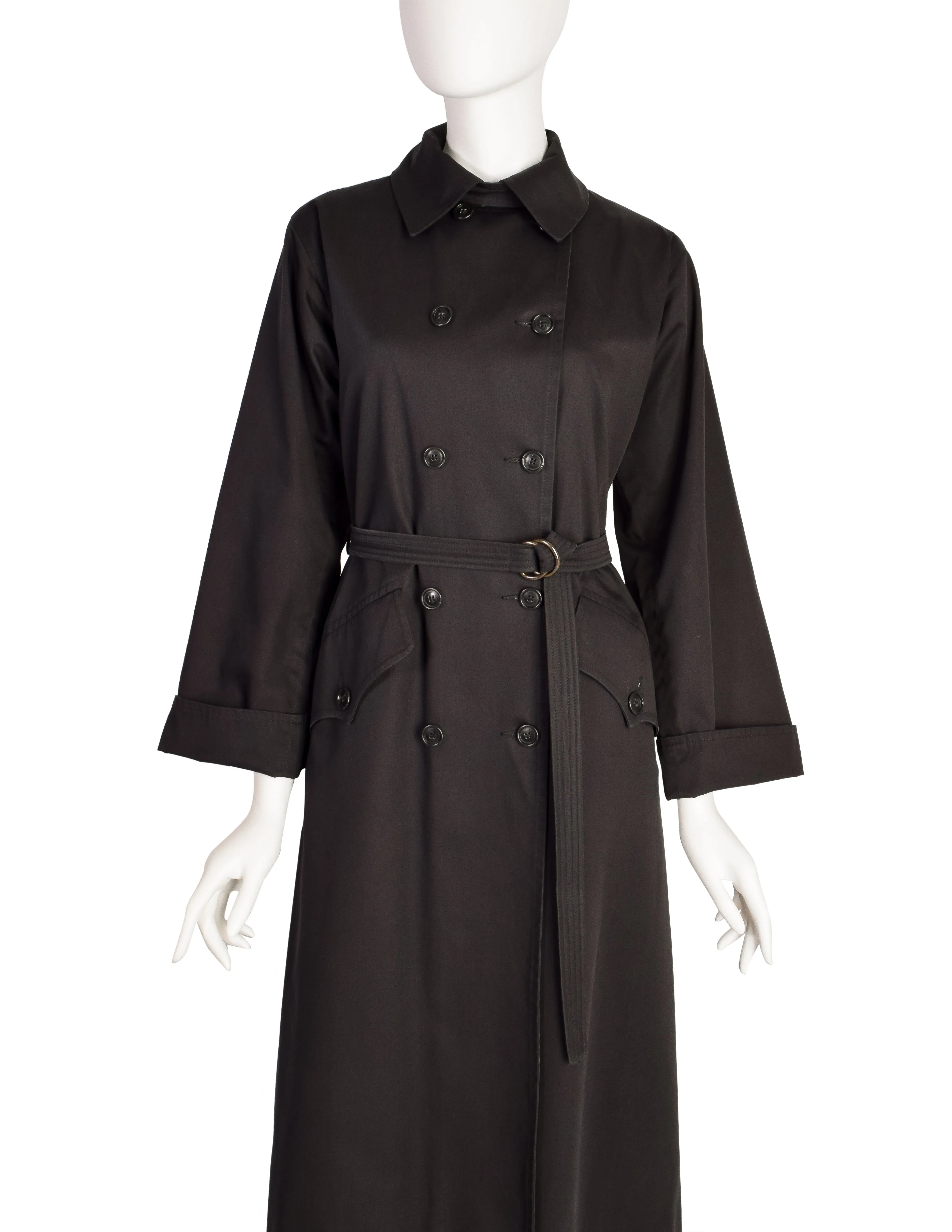 Yves Saint Laurent Vintage 1970s Black Classic Double Breasted Trench Coat